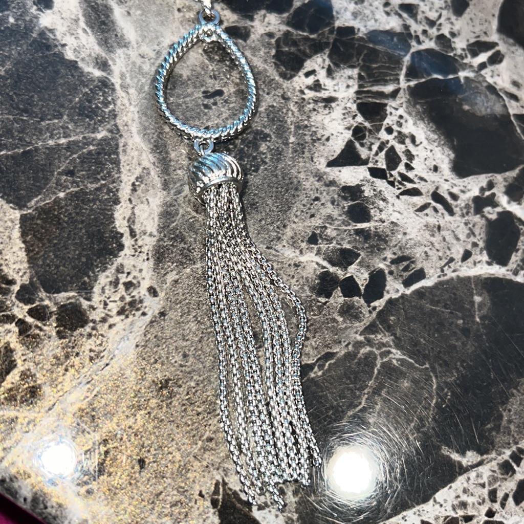 Nwt 30 Teardrop Tassel Pendant Necklace Silver Tone Pewter Adjustable Chain 18$